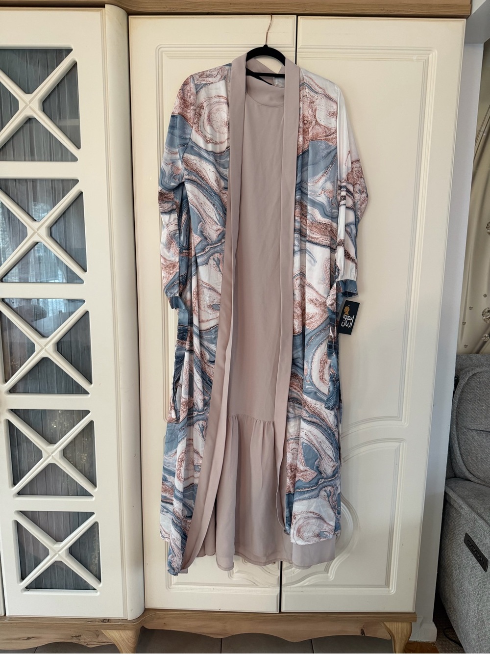 Women's Printed Satin Robe - Blush Pink & Blue